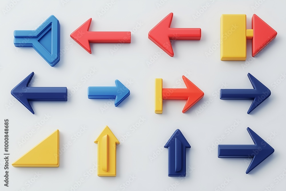 3D icon set of arrow thin line white background 3D icon set of arrow thin line white background