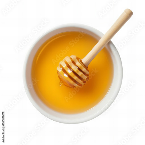 Bowl of Golden Honey with a Wooden Dipper