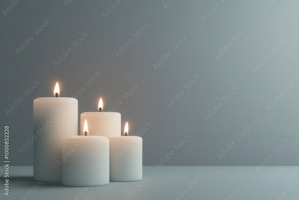 Group of white candles with flames on a soft background Group of white candles with flames on a soft background