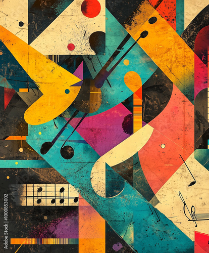 Abstract Image with Colorful Geometric Music Graffiti Vintage Engraved