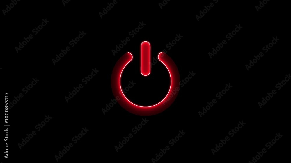 Neon glowing power button icon animated. Animate neon smart power On, Off buttons with start up and shutdown Neon glowing power button icon animated. Animate neon smart power On, Off buttons with start up and shutdown