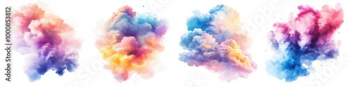 Stunning abstract art background featuring a dynamic and vibrant explosion of colored powder smoke and fluid shapes against a cloudy atmospheric sky This abstract digital art captures the energy