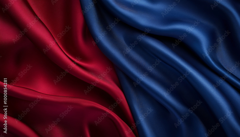 Fototapeta premium Close-up of flowing, luxurious silk fabric in rich colors like deep red or royal blue, creating a smooth and elegant texture
