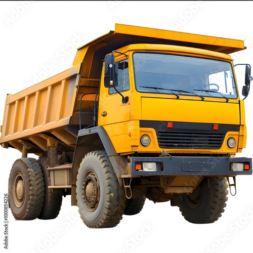 A large isolated yellow dump truck