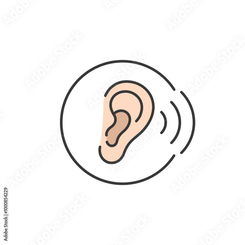 An auditory health icon, featuring an ear within a circle, symbolizing hearing and sound waves. It is relevant for medical and pharmacy contexts, emphasizing the importance of ear care and hearing