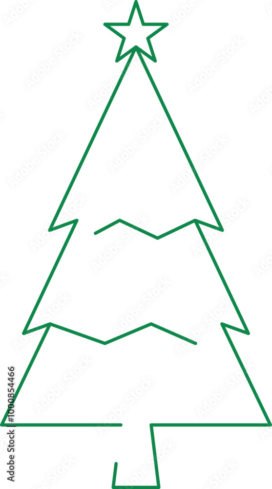 Christmas Tree Doodle Line Contour Drawing
