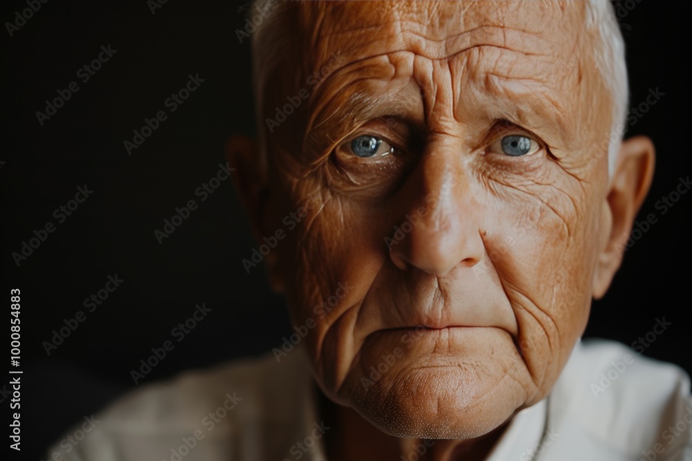 striking close up portrait of an elderly woman with deep wrinkles and piercing blue eyes. dramatic lighting highlights his features, creating a strong and contemplative expression against a dark striking close up portrait of an elderly woman with deep wrinkles and piercing blue eyes. dramatic lighting highlights his features, creating a strong and contemplative expression against a dark