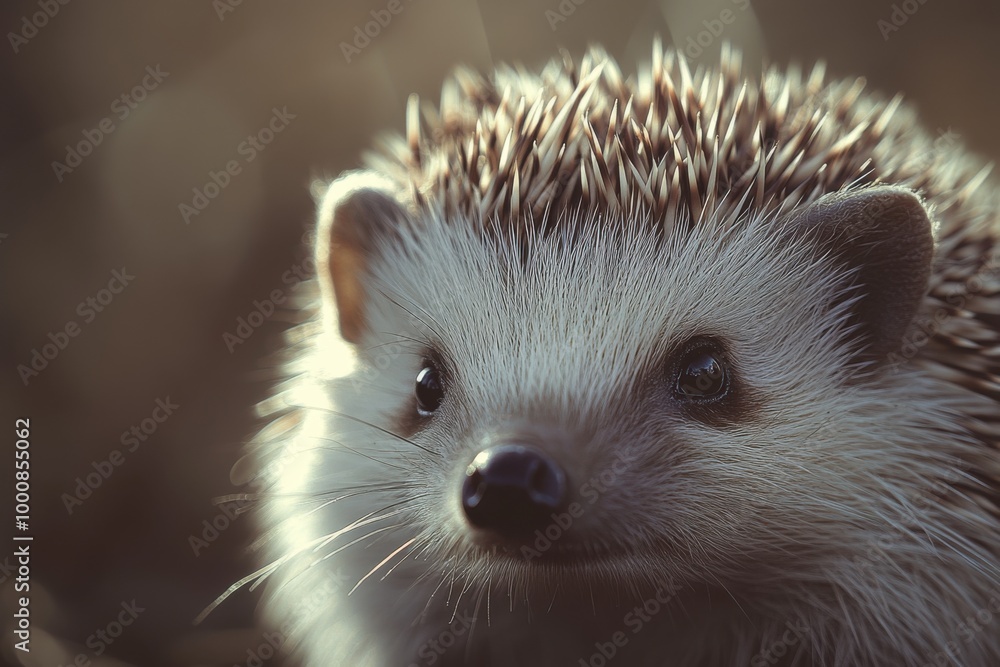 A hedgehog resting peacefully in a serene woodland environment during soft, dappled sunlight A hedgehog resting peacefully in a serene woodland environment during soft, dappled sunlight