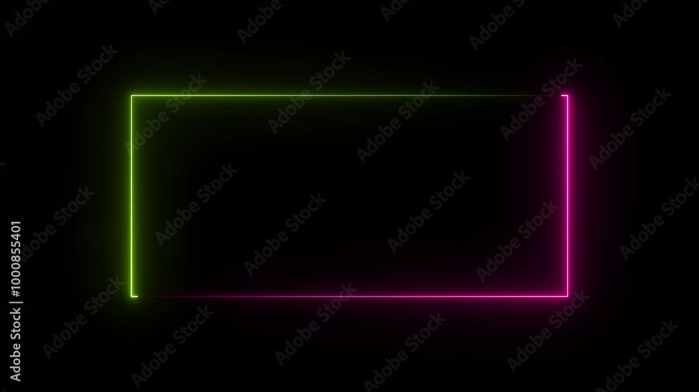 Glowing Neon light rectangle frame loading icon background in retro style, 4k video animation. Abstract glowing neon light rectangle frame animation 4k video. Glowing Neon light rectangle frame loading icon background in retro style, 4k video animation. Abstract glowing neon light rectangle frame animation 4k video.