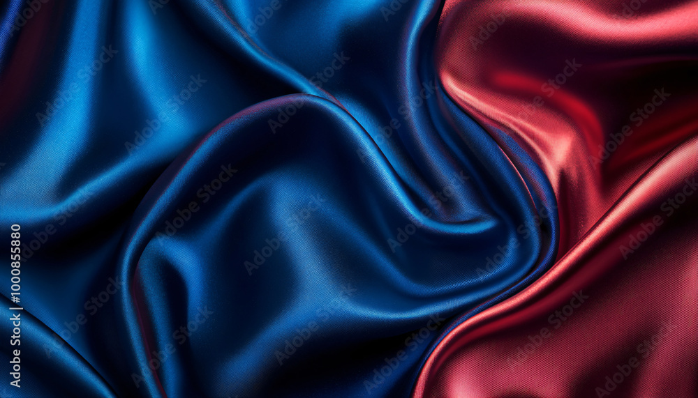 Close-up of flowing, luxurious silk fabric in rich colors like deep red or royal blue, creating a smooth and elegant texture Close-up of flowing, luxurious silk fabric in rich colors like deep red or royal blue, creating a smooth and elegant texture