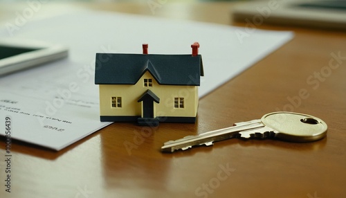 House and key on a wooden table Real estate business concept 3