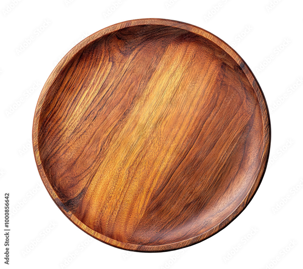 Round wooden plate with natural grain texture, isolated on transparent cutout background Round wooden plate with natural grain texture, isolated on transparent cutout background