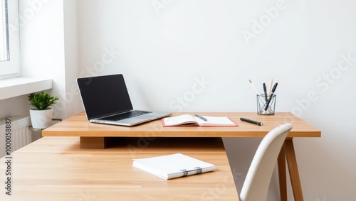 Wallpaper Mural Minimalist Home Office Desk with Laptop and Notebook Torontodigital.ca