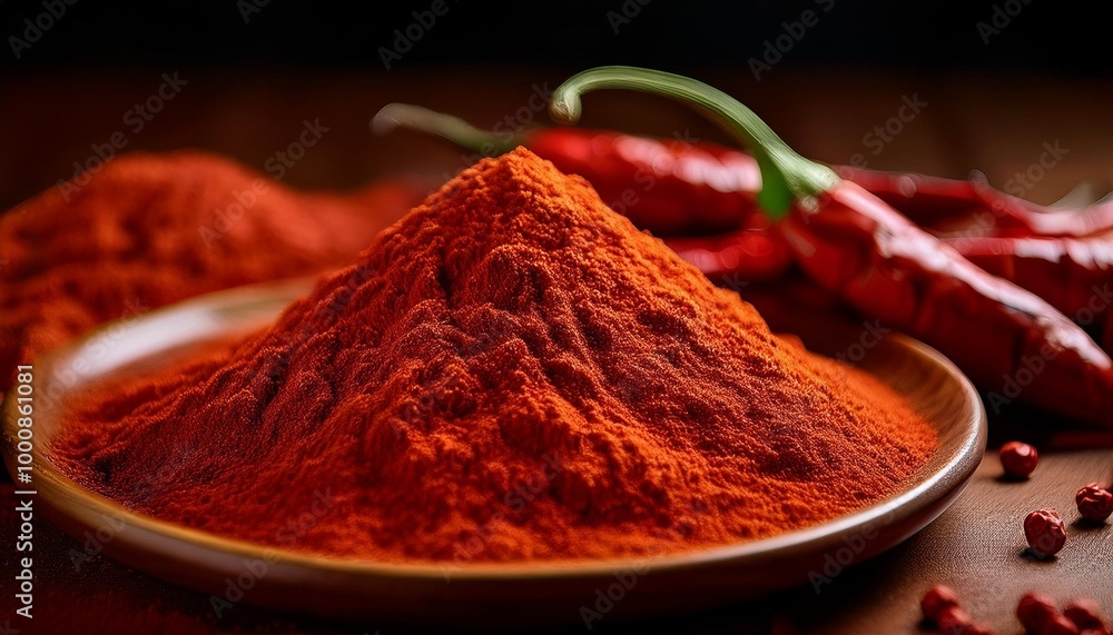 bright red chili powder neatly arranged on a plate table bright red chili powder neatly arranged on a plate table