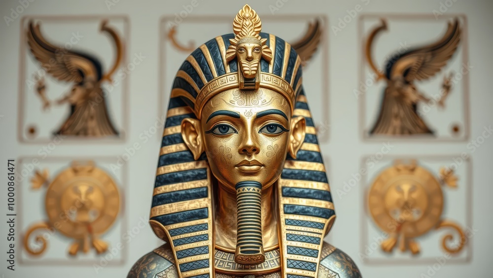 Obraz premium Golden Pharaoh Bust with Traditional Egyptian Decor