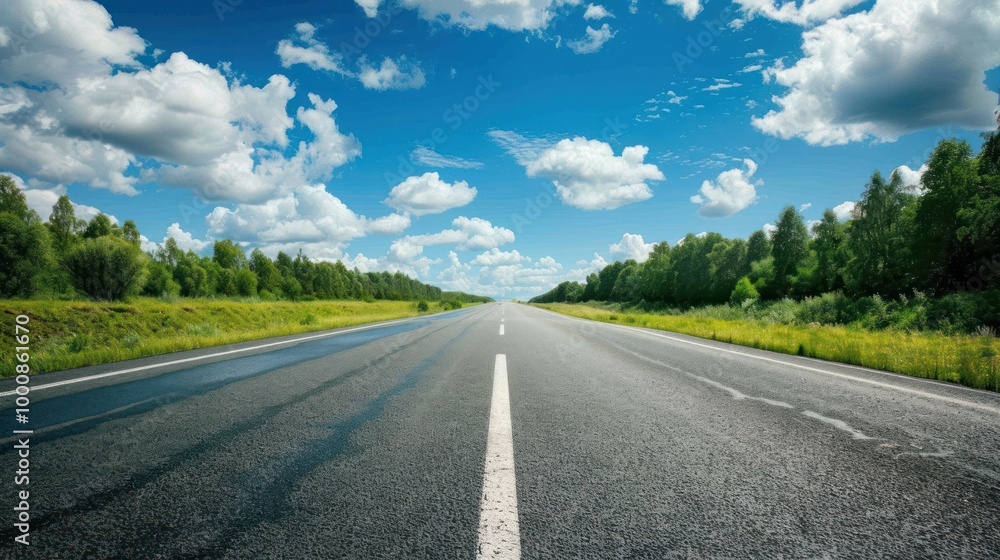 Fototapeta premium Asphalt Road Through Green Forest Landscape