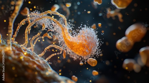 Mesmerizing 3D Visualization of a Single-Celled Organism with Pseudopodia: Dynamic Movement and Feeding in Focus photo