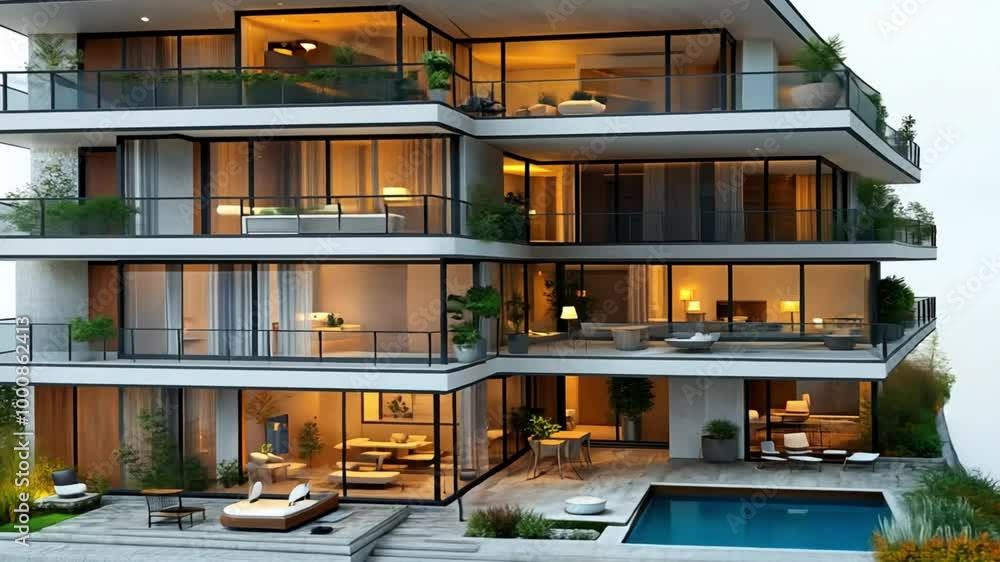 Luxurious High-Rise Apartment Complex. Modern Urban Living Luxurious High-Rise Apartment Complex. Modern Urban Living