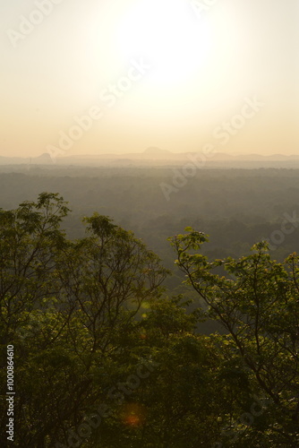 Sunset horizon over forest and hills Sri Lanka Sigiriya