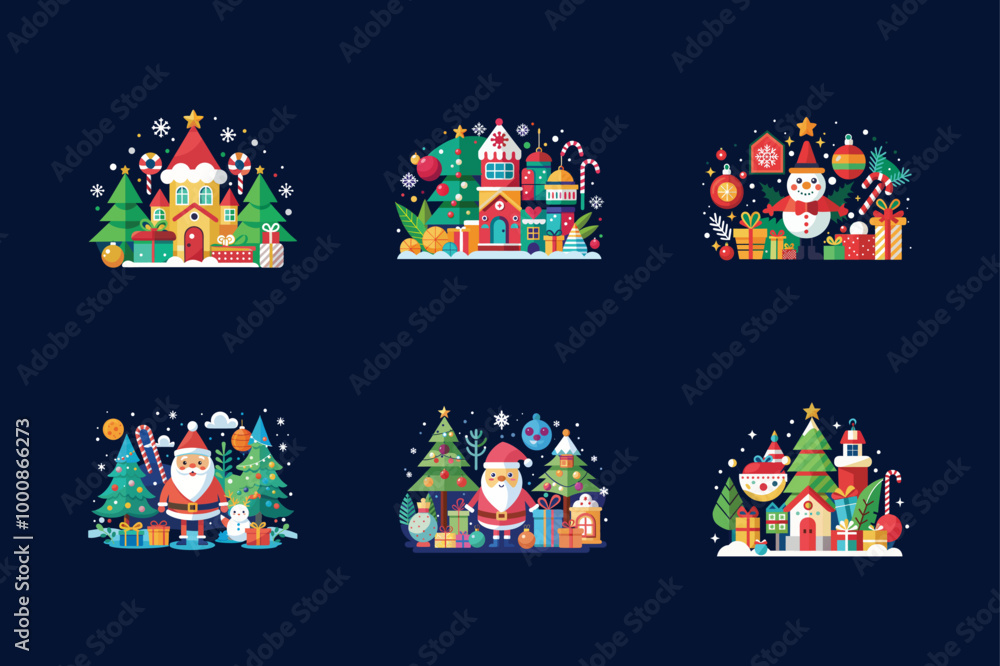 Fototapeta premium Set Christmas Icons Celebrate the Season with Festive Vector Designs and Logos