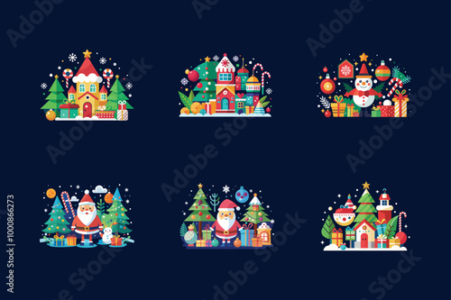 Set Christmas Icons Celebrate the Season with Festive Vector Designs and Logos