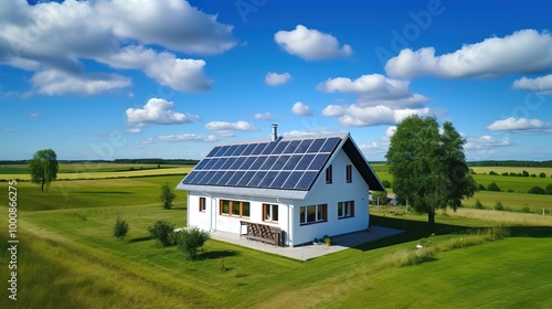 Photovoltaic solar panels and wind turbines, demonstrating renewable green energy,generated with AI.