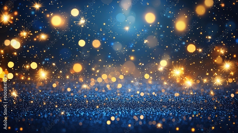 Obraz premium Sparkling Celebration: Deep Blue Background with Shimmering Lights