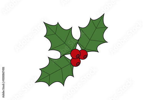 Tres hojas de acebo con vayas de navidad