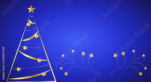 Fondo azul de navidad con árbol de navidad dorado y estrellas
