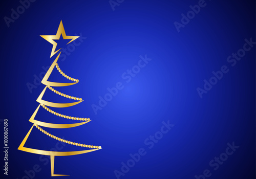 Fondo azul con árbol de navidad dorado y estrella