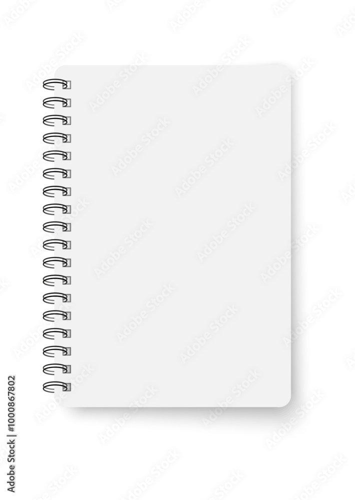 Spiral opened notebook template. Blank copybook with metallic spiral. Mock up of organizer or diary realistic vector Spiral opened notebook template. Blank copybook with metallic spiral. Mock up of organizer or diary realistic vector