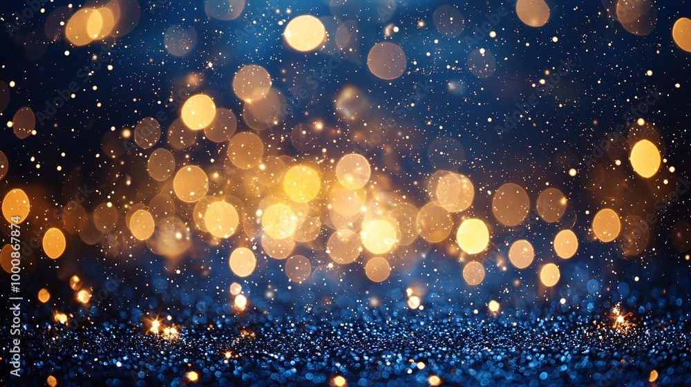 Fototapeta premium Sparkling Celebration: Deep Blue Background with Shimmering Lights