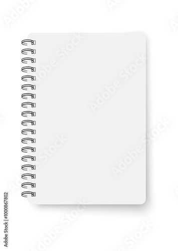 Spiral opened notebook template. Blank copybook with metallic spiral. Mock up of organizer or diary realistic vector