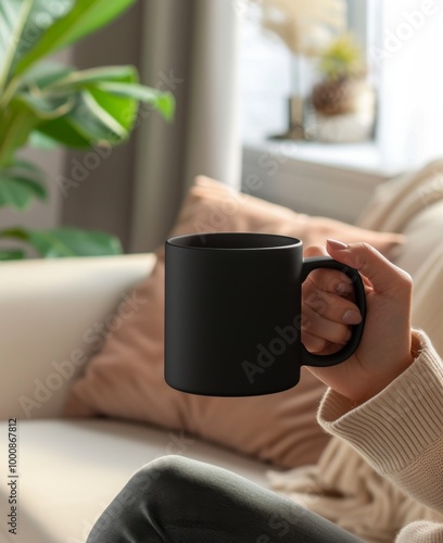 classic simple design 11 oz coffee mug mockup -  hand holding a high-quality