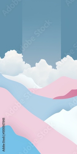 Pastel Dreamscape with Soft Cloud and Wave Patterns in Minimalist Design