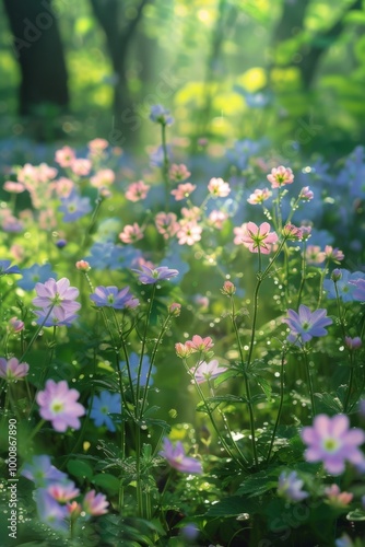Beautiful Spring Flowers in Morning Dew with Soft Sunlight - crystal translucent flowers wallpaper phone