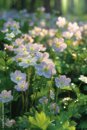 Beautiful Spring Flowers in Morning Dew with Soft Sunlight - crystal translucent flowers wallpaper phone