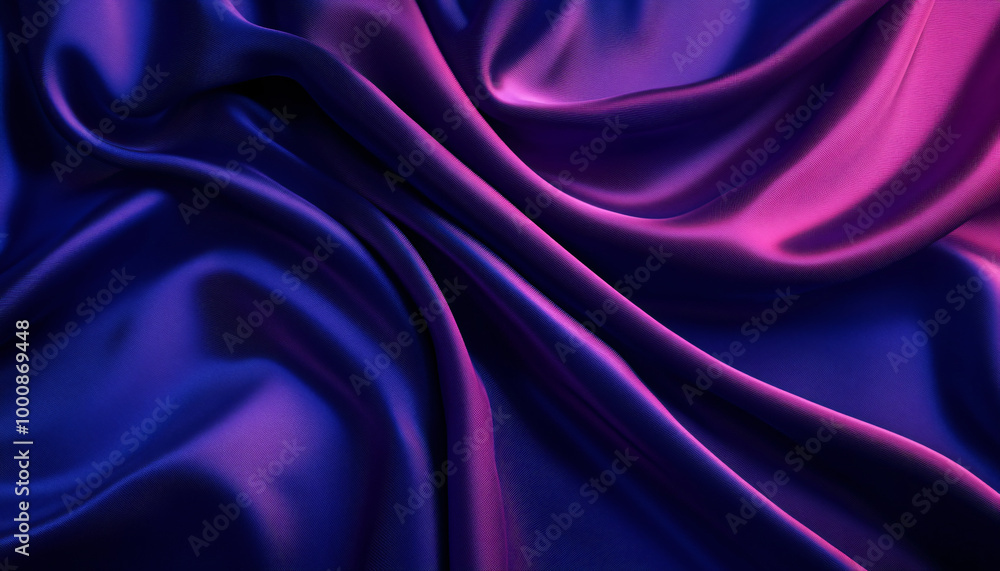 Fototapeta premium Close-up of flowing, luxurious silk fabric in rich colors like deep red or royal blue, creating a smooth and elegant texture