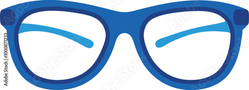 Blue eyeglasses frame illustration in minimalistic style with bold outlines