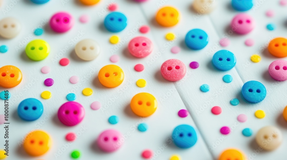 Vibrant close-up of candy buttons on a paper strip, the bright dots forming a fun, colorful pattern Vibrant close-up of candy buttons on a paper strip, the bright dots forming a fun, colorful pattern