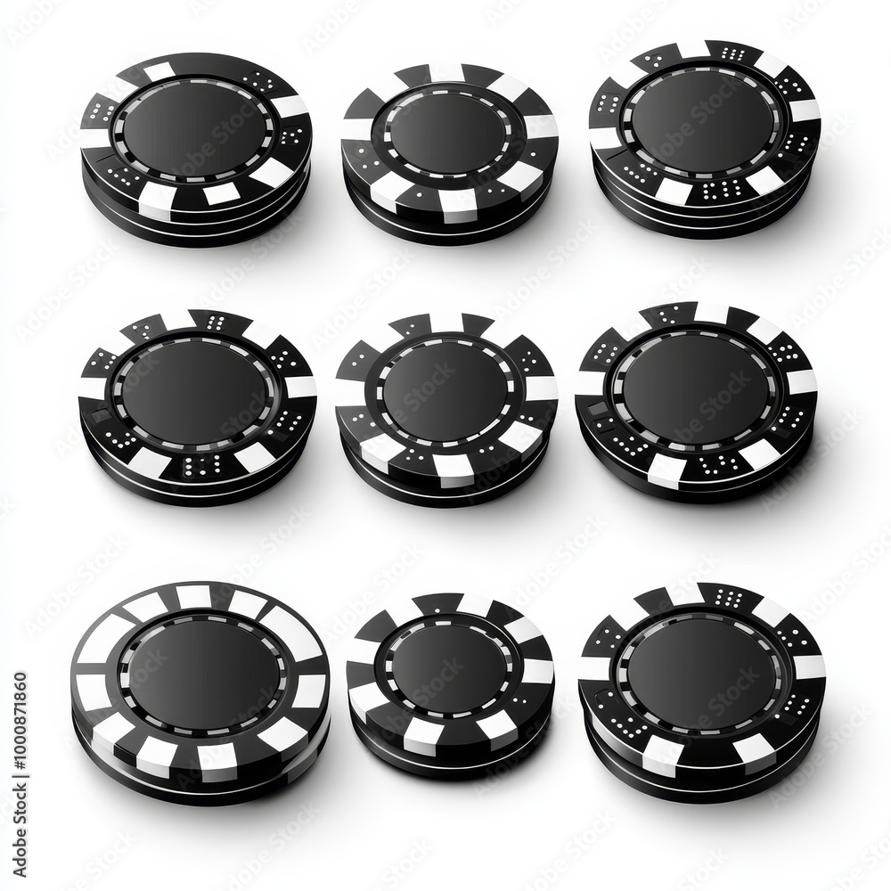 Black casino chips set on white background. Vector illustration. Eps 10. Black casino chips set on white background. Vector illustration. Eps 10.