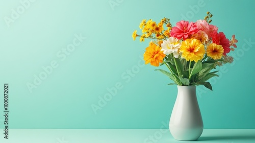 Wallpaper Mural Vibrant spring flowers arranged in a simple vase, with copy space on a calming background Torontodigital.ca