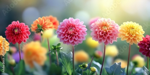 Vibrant Dahlia and Gerbera Flowers in Soft Focus