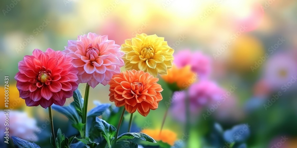 Vibrant Dahlia and Gerbera Flowers in Soft Focus Vibrant Dahlia and Gerbera Flowers in Soft Focus
