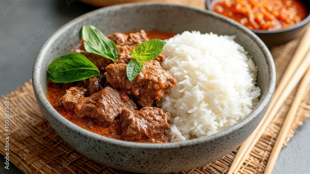 Traditional Indonesian Beef Rendang with Rice Traditional Indonesian Beef Rendang with Rice
