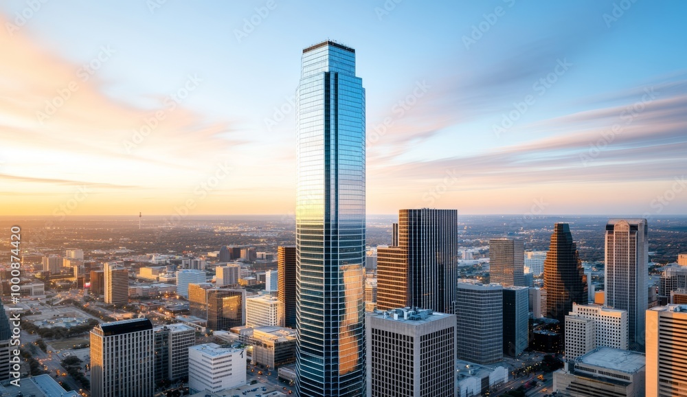 Fototapeta premium City Skyline at Dusk with Towering Skyscrapers