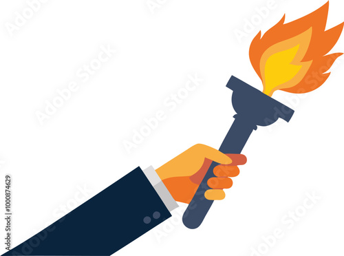 Torch with flames being held in hand symbolizing victory and strength
