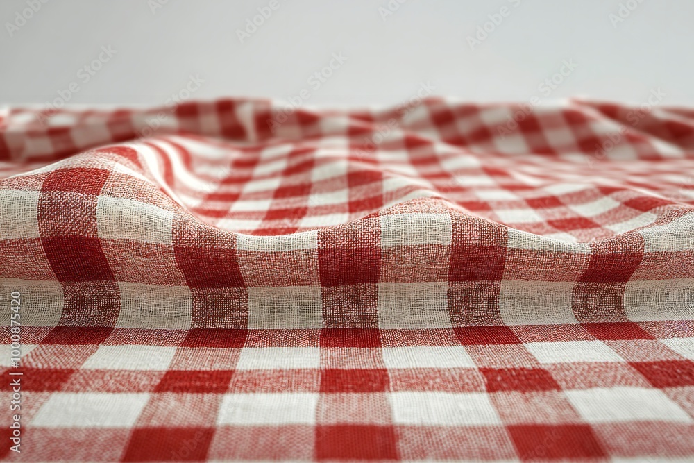 Fototapeta premium On a white backdrop, a red checkered tablecloth is isolated. Generative Ai