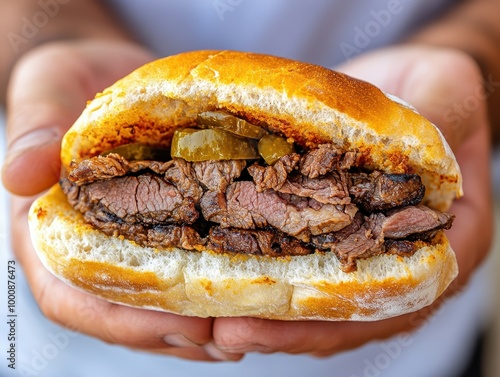 Tasty Bifana Sandwich with Tender Beef Filling photo