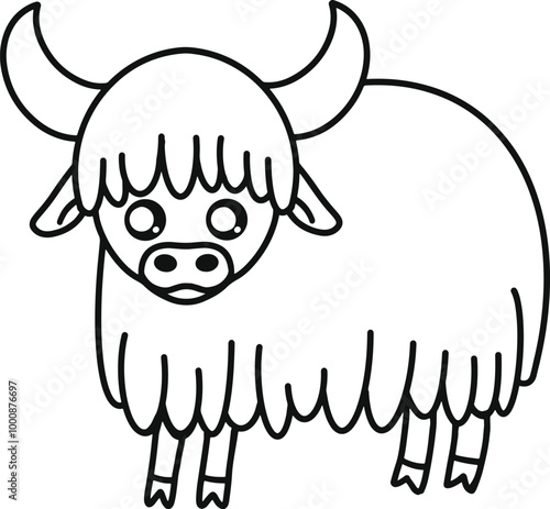 Cute Yak Line Art